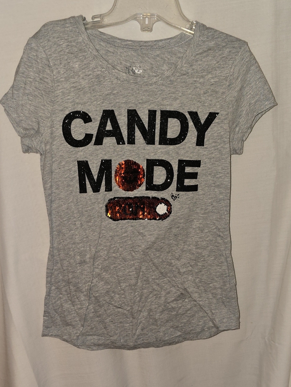 Justice Gray 'Candy Mode' Short Sleeve Tee with Orange Sequin Detail
